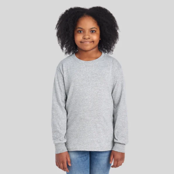 Youth moisture-wicking long sleeve t-shirt in black – Jerzees 29BLR front and back view