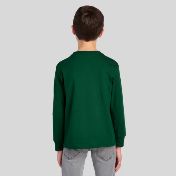 Youth moisture-wicking long sleeve t-shirt in black – Jerzees 29BLR front and back view
