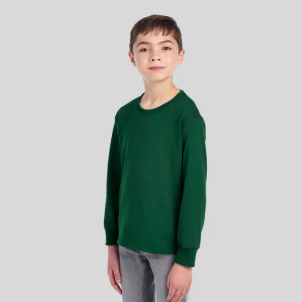 Youth moisture-wicking long sleeve t-shirt in black – Jerzees 29BLR front and back view