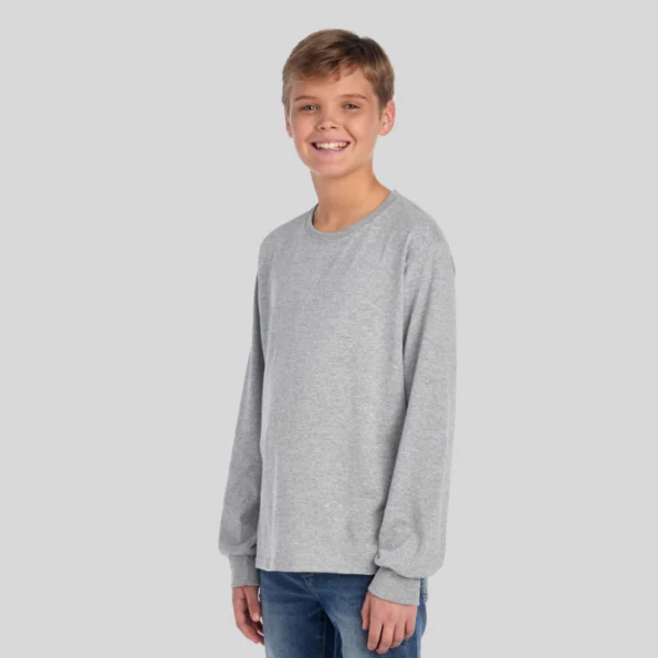Youth moisture-wicking long sleeve t-shirt in black – Jerzees 29BLR front and back view