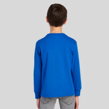 Youth moisture-wicking long sleeve t-shirt in black – Jerzees 29BLR front and back view