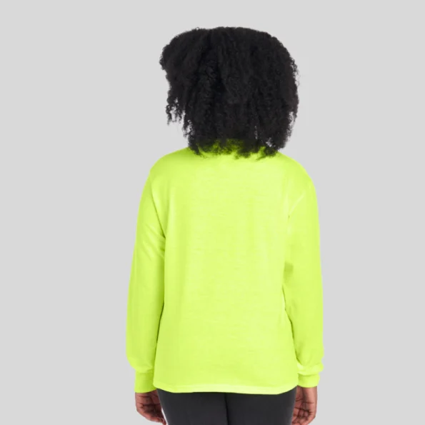 Youth moisture-wicking long sleeve t-shirt in black – Jerzees 29BLR front and back view
