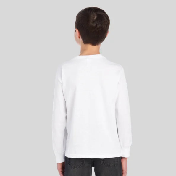 Youth moisture-wicking long sleeve t-shirt in black – Jerzees 29BLR front and back view
