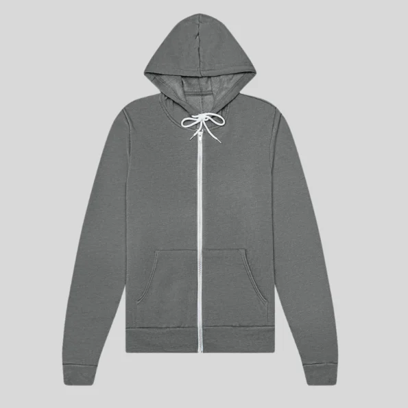 Soft unisex full-zip hoodie for custom printing and embroidery in Quebec and Canada