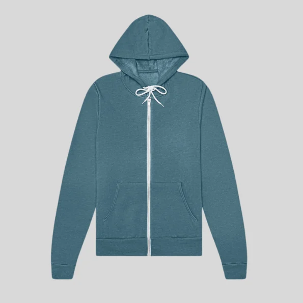 Soft unisex full-zip hoodie for custom printing and embroidery in Quebec and Canada