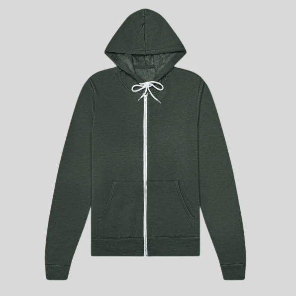 Soft unisex full-zip hoodie for custom printing and embroidery in Quebec and Canada