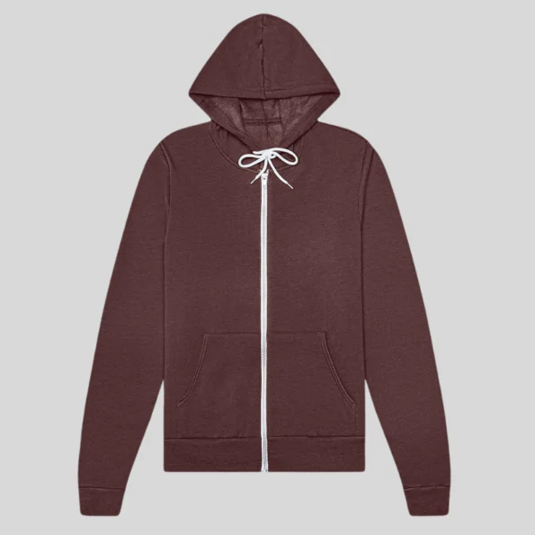 Soft unisex full-zip hoodie for custom printing and embroidery in Quebec and Canada