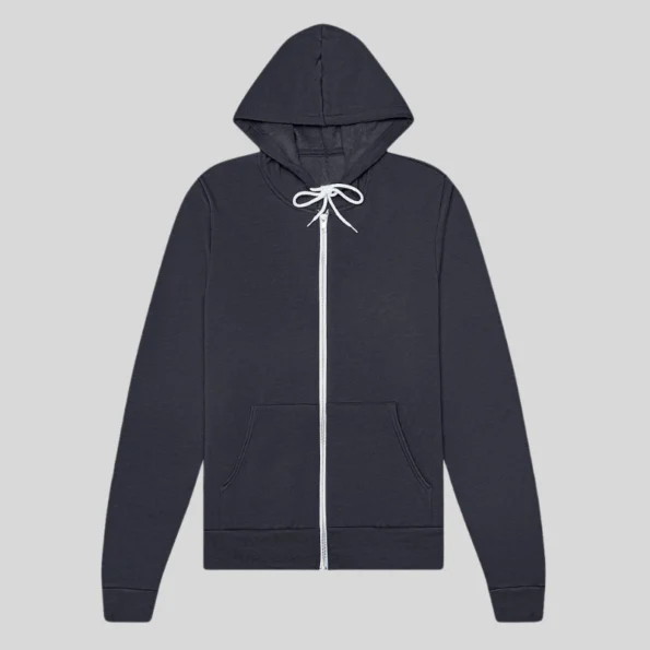 Soft unisex full-zip hoodie for custom printing and embroidery in Quebec and Canada