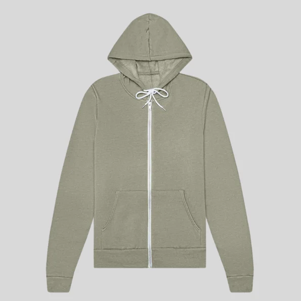 Soft unisex full-zip hoodie for custom printing and embroidery in Quebec and Canada