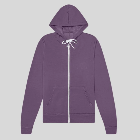 Soft unisex full-zip hoodie for custom printing and embroidery in Quebec and Canada