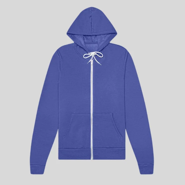 Soft unisex full-zip hoodie for custom printing and embroidery in Quebec and Canada