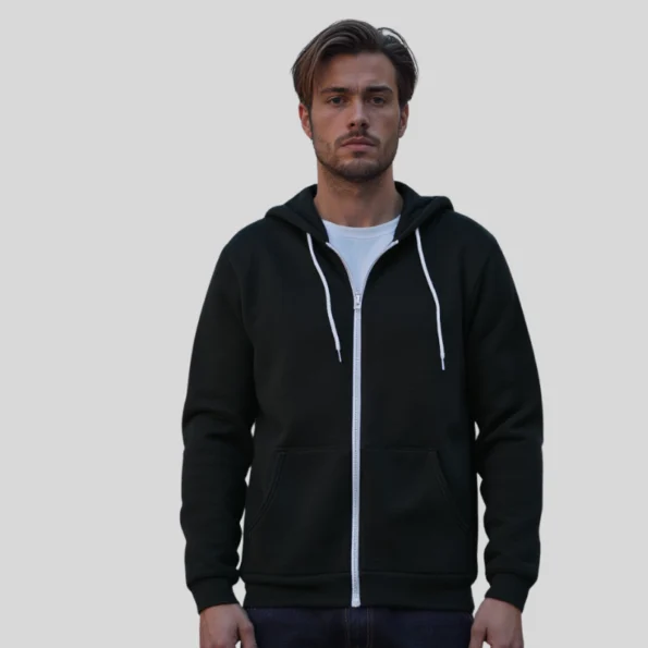 unisex full zip fleece hoodie 3739. unisex full zip fleece hoodie 3739 front view. Soft unisex full-zip hoodie for custom printing and embroidery in Quebec and Canada