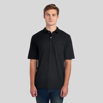 Jerzees 436MP unisex pocket polo shirt in black – front view