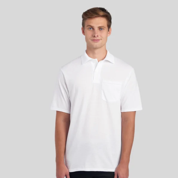 Jerzees 436MP unisex pocket polo shirt in black – front view