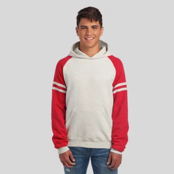 Jerzees Varsity Hoodie 97CR – Unisex NuBlend Colorblock Hoodie with Athletic Stripes