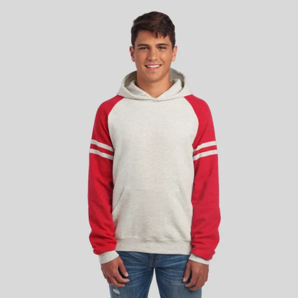 Jerzees Varsity Hoodie 97CR – Unisex NuBlend Colorblock Hoodie with Athletic Stripes