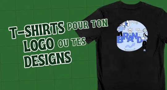 T-shirts noirs avec design de logo pour personnalisation disponibles chez Volgania au Québec